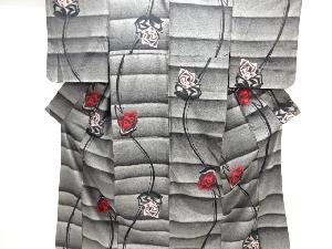 大正ロマン　薔薇模様織り出しお召単衣着物(重ね衿付き)